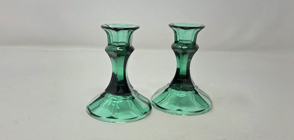 Vintage Indiana Glass Emerald Green Candlestick Holders Set of 2